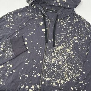 Torrid LoveSick Size 1X Hoodie Gray Skulls Embroidered Splatter Zip Up Goth